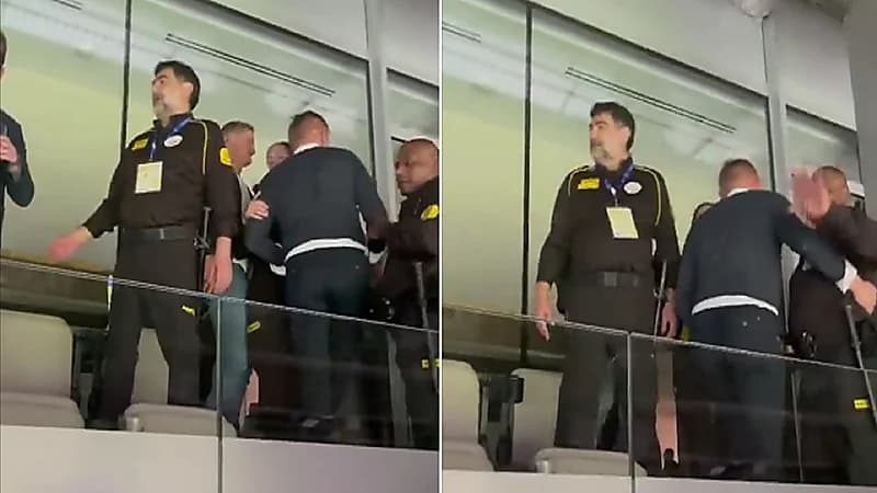 شاهد.. لحظة طرد والد هالاند من المقصورة الرئيسية بعد مناوشات مع جماهير الريال