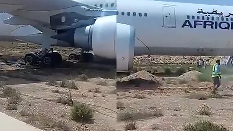 طائرة الخطوط الأفريقية تنحرف عن المدرج في مطار الأبرق قبل إقلاعها إلى جدة.. فيديو
