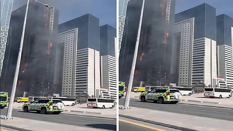 حريق هائل بواجهة برج في قطر.. فيديو