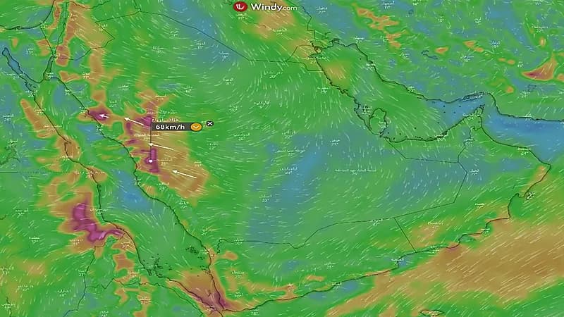 "المسند": رياح سطحية نشطة على عدة مناطق