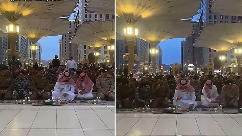 أمير المدينة المنورة يشارك رجال الأمن وجبة الإفطار في ساحات المسجد النبوي.. فيديو
