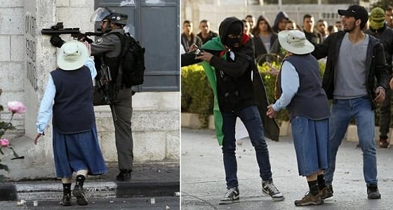بالفيديو.. مسنة تتدخل لتهدئة الاشتباكات بين الاحتلال ومحتجين فلسطينيين