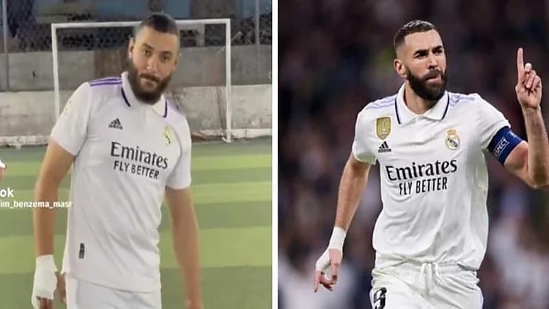 شبيه بنزيما يتحدى مبابي بالملاعب المصرية