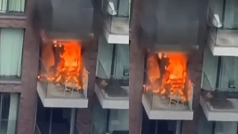 100 رجل إطفاء يتدخلون لإخماد حريق هائل في شرفة شقة.. فيديو
