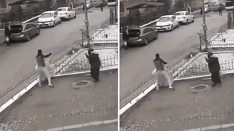 شاهد.. اعتداء مواطن تركي على امرأة في الطريق العام