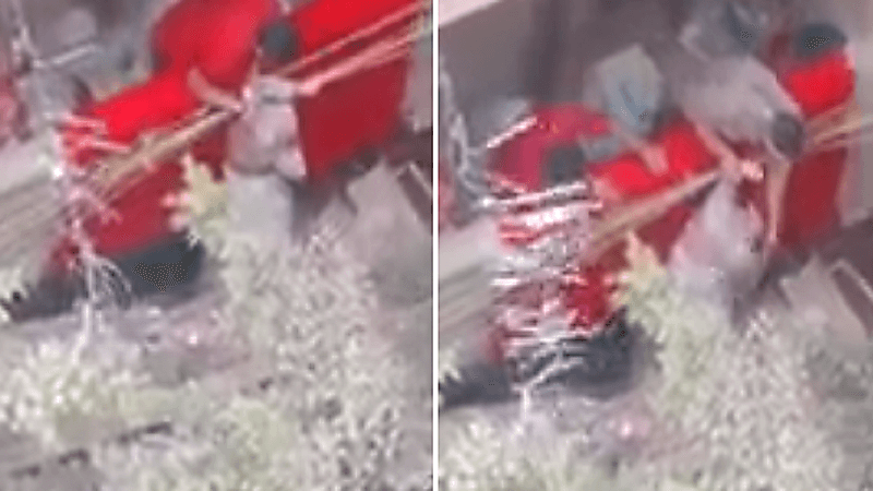 شاهد.. إنقاذ طفلة تعلقت بحبل الغسيل