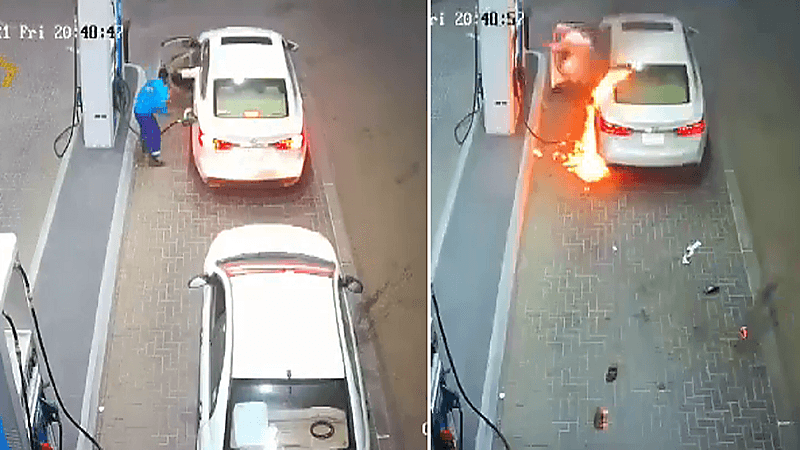 بالفيديو.. اندلاع حريق في محطة وقود بالقصيم