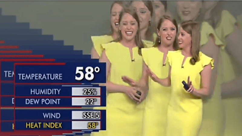 شاهد.. مذيعة أرصاد جوية تدخل في نوبة ضحك هستيرية بسبب صورتها