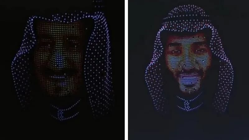 شاهد.. سماء ملعب الجوهرة تتزين بصورة خادم الحرمين وولي العهد