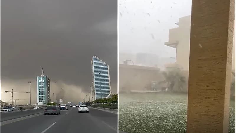 بالفيديو.. سحب رعدية غزيرة وتساقط للبرد شمال الرياض