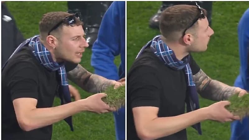 بالصور .. مشجعو "نابولي" يجمعون أجزاء من عشب من ملعب أودينيزي