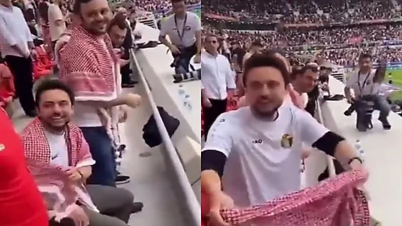 الأمير الحسين يقدم الشماغ لأحد الجمهور الأردني.. فيديو