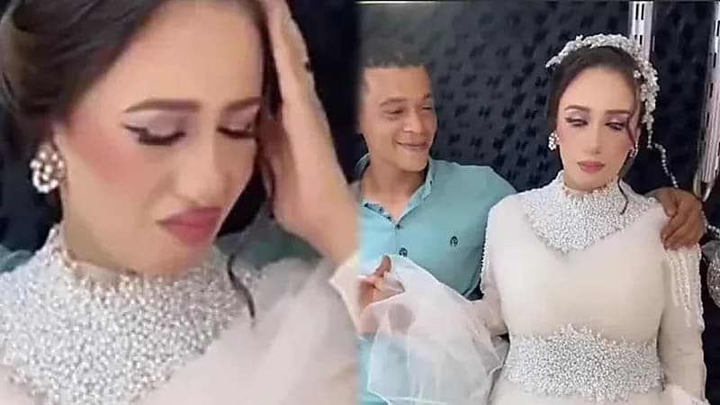 عروس تثير ضجة بتصرفاتها تجاه عريسها في حفل زفافهما .. فيديو