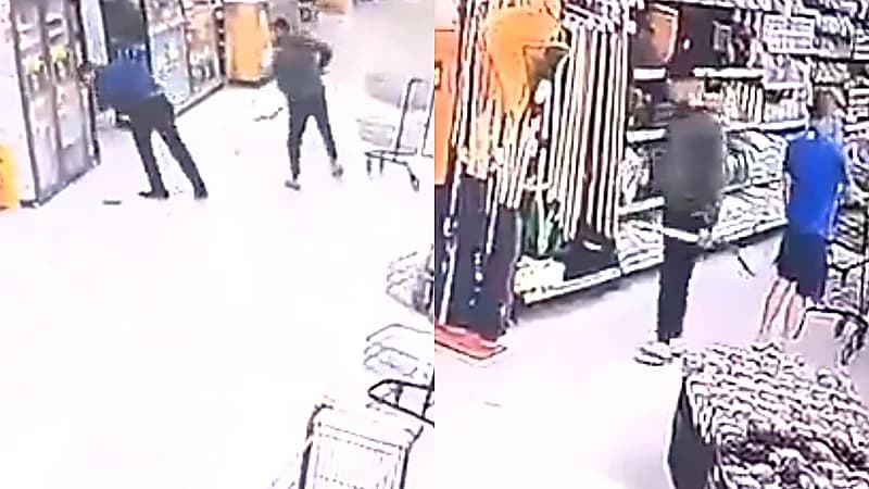 زوج يعتدي على مدير زوجته لرفضة إعطائها أجازة .. فيديو