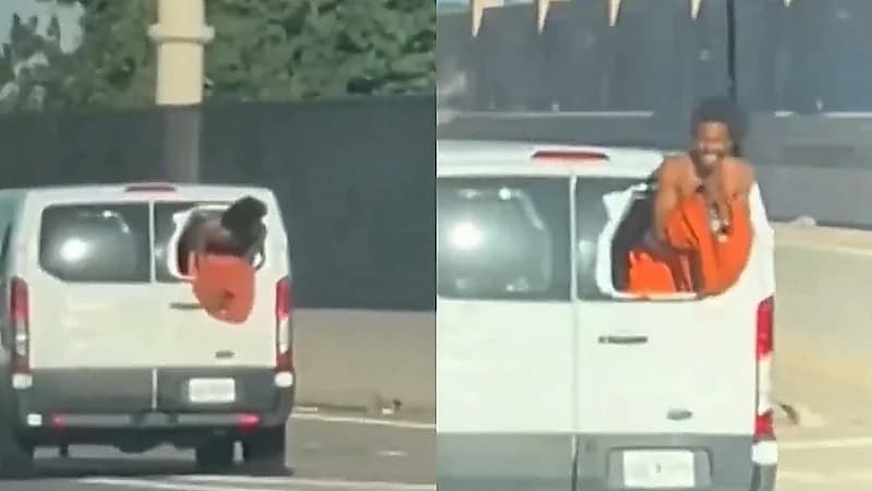 محاولة هروب غريبة لسجين من نافذة مركبة   .. فيديو