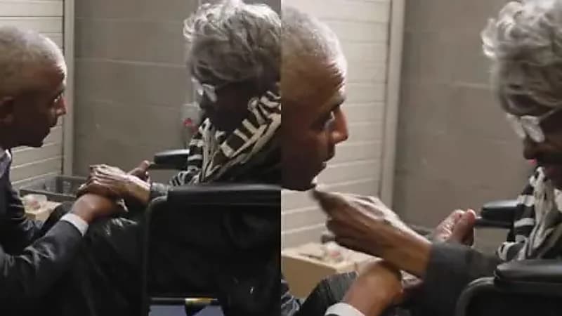 أوباما يمازح معمرة عمرها 102 عام في لقاء عفوي يخطف الأنظار  ..  فيديو