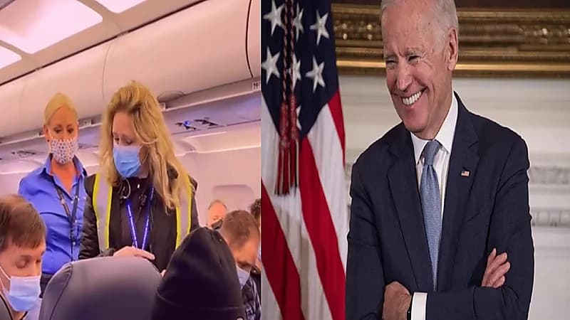 فيديو..طرد شخص من طائرة لارتداءه كمامة عليها عبارة مناهضة لبايدن