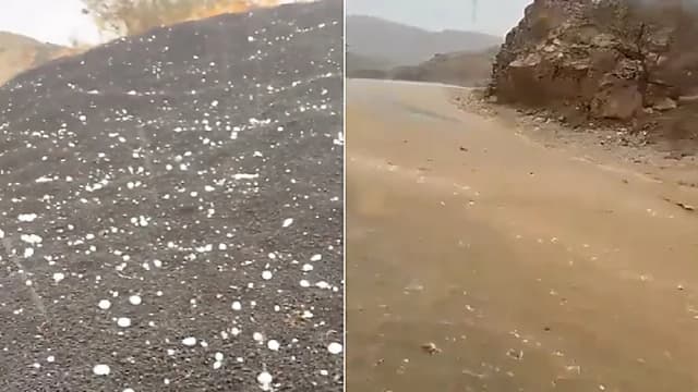 حبات برد وسيول في حي جعرانة والكامل .. فيديو