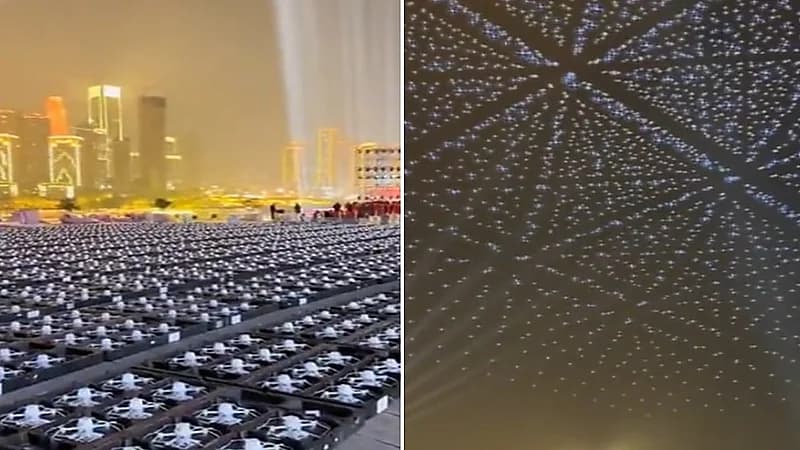 1000 طائرة بدون طيار في عرض مذهل ومخيف في سماء الصين.. فيديو