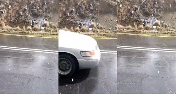 بالفيديو.. حبات البرد تتلألأ بين المركبات في شوارع الطائف