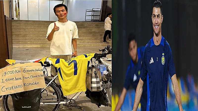 مشجع صيني يقطع رحلة تبلغ 13 ألف كيلو متر بالدراجة لمقابلة رونالدو