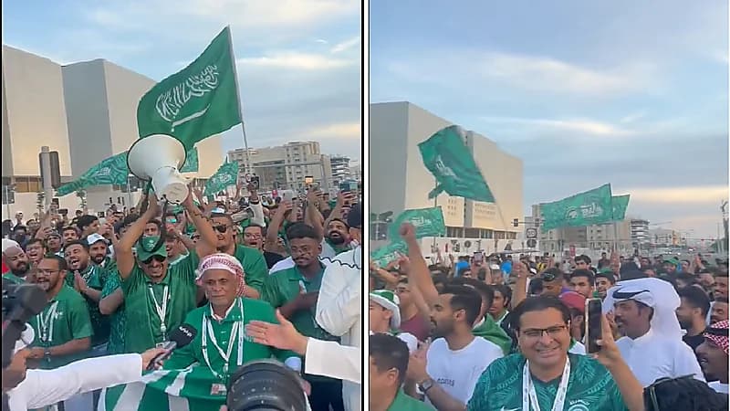 شاهد .. الجماهير السعودية تردد الأهازيج الوطنية قبل مواجهة المكسيك
