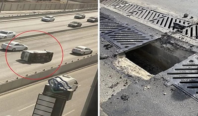 شاهد.. فتحة لتصريف الأمطار بجدة تتسبب في انقلاب مفاجئ لمركبة 