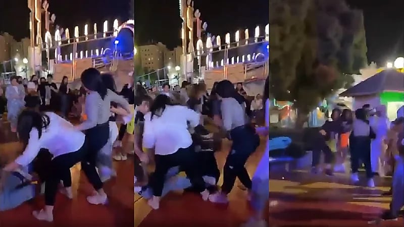 مقطع يوثق مشاجرة جماعية بين فتيات وتبادل للركلات داخل حديقة