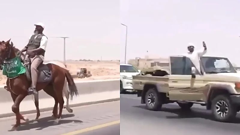 حجاج من ⁧إسبانيا⁩ يصلون إلى منفذ الحديثة على ظهور الخيل .. فيديو