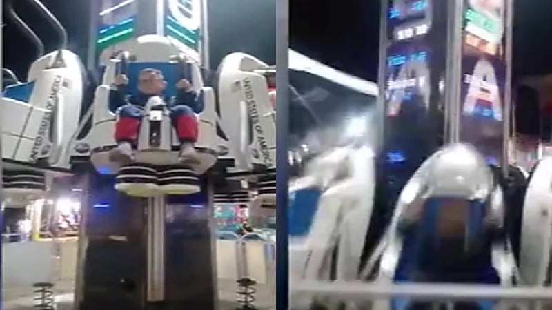 بالفيديو .. سقوط مروع للعبة ملاهي بها أطفال