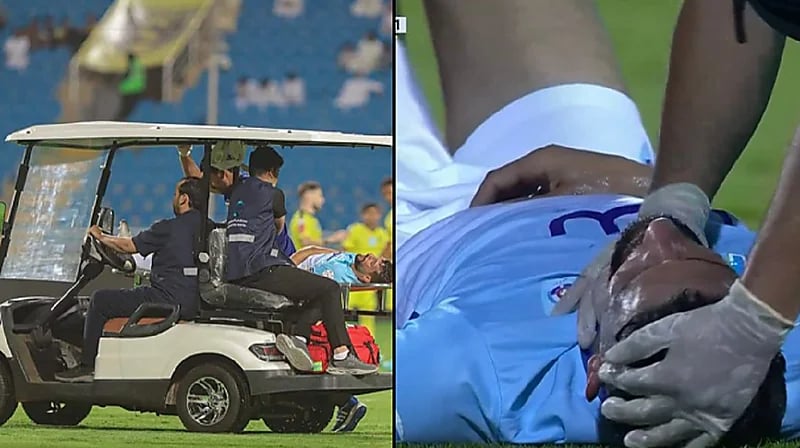 شاهد.. لحظة سقوط سعد ناطق مغشيًا عليه بعد ارتطام الكرة برأسه