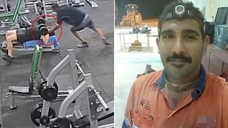 شاهد.. رجل يتعمد إسقاط وزن 20 كيلو فوق رأس صديقه بصالة رياضية