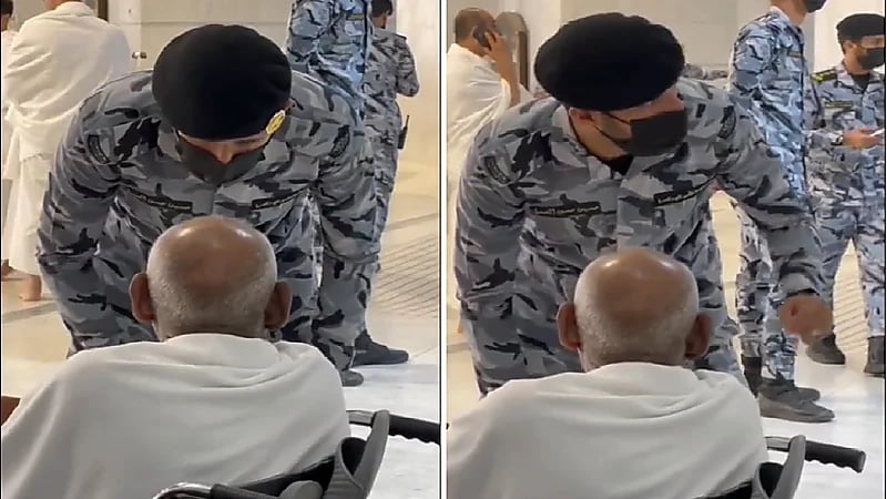 بالفيديو.. رجل أمن يساعد معتمر مقعد قبل توجهه للسعي