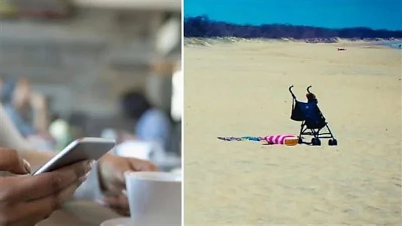 بالصور.. سبب غريب يدفع سيدة لترك طفلها على الشاطئ