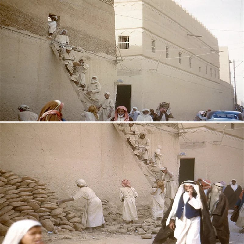 صورة جميلة لرجال يبنون مبنى في أحد أحياء الرياض