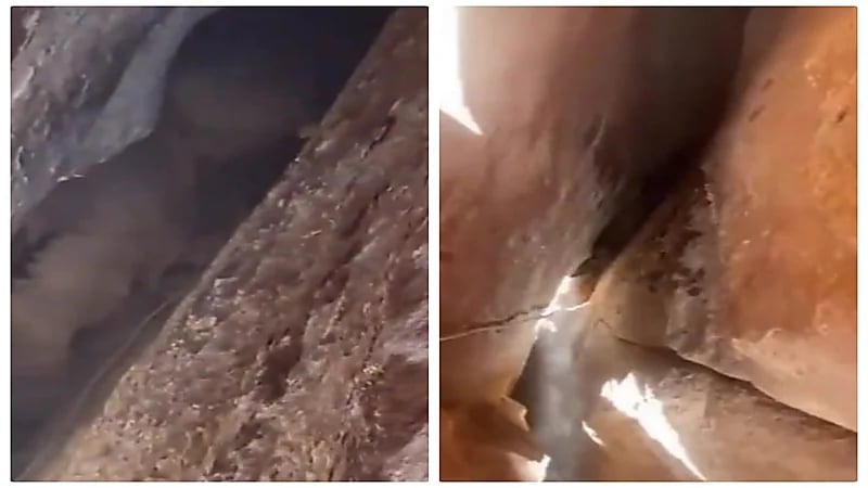 شاهد.. احتجاز شاب في شق صخري بأبو راكة بتبوك 