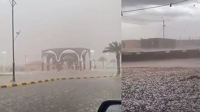 فيديو..حبات البرد تكسو جنوب حائل