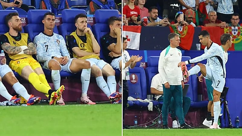 رونالدو يغضب ويركل بقدمه بعد تبديله .. فيديو