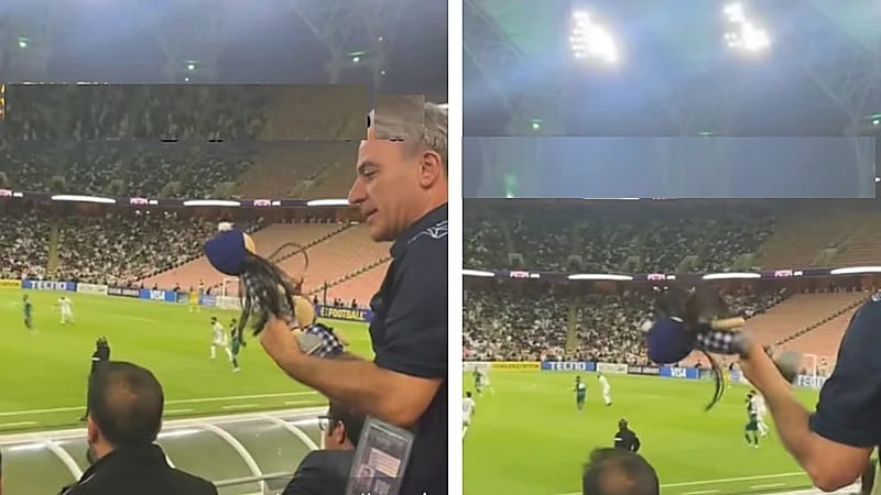 دميه تثير التكهنات حول وجودها مع أحد إداريي فريق الاستقلال الإيراني أمام الأهلي .. فيديو