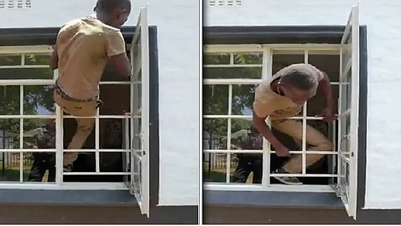 شاهد.. متهم يهرب من مقر احتجازه بطريقة مثيرة