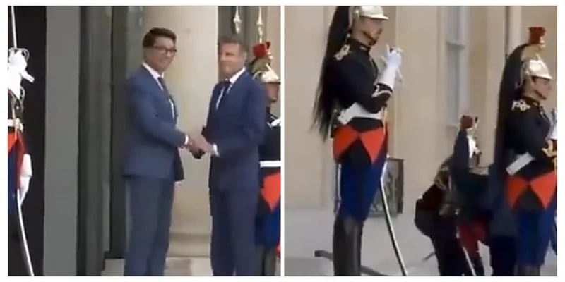 أحد حراس قصر الإليزيه يسقط مغشيًا عليه خلال استقبال ماكرون لزعيم مدغشقر .. فيديو 