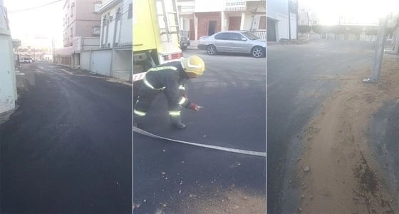 الدفاع المدني يباشر إزالة زيوت محوِّل " أحد رفيدة "