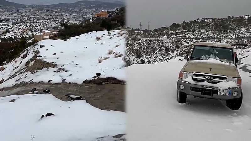 الثلوج تغطي جبال السودة.. فيديو