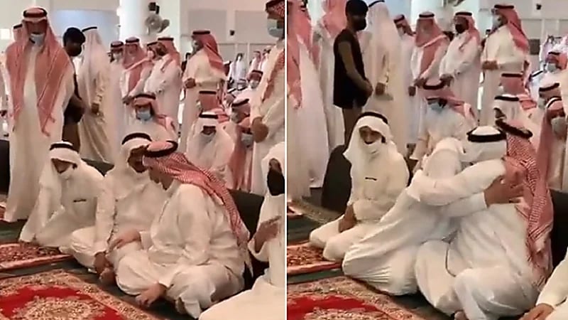 بالفيديو .. أمير الرياض بالنيابة يحتضن أخاه الأمير عبدالعزيز ويواسيه في وفاة والدته