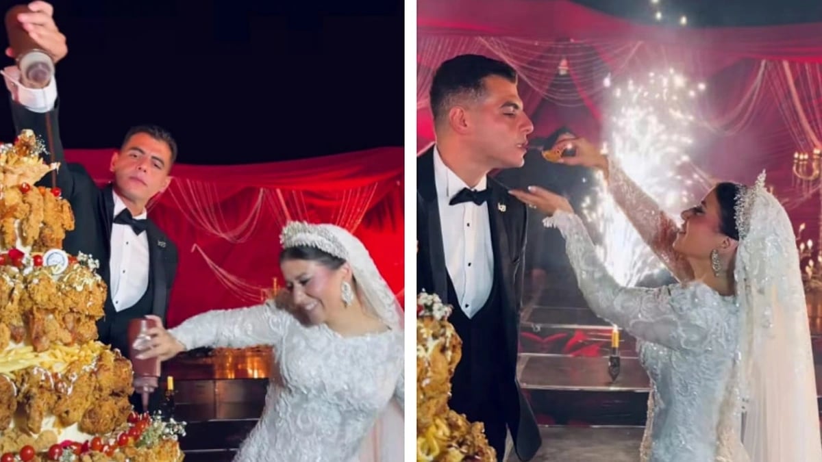 ابنة هبة قطب تثير الجدل بقالب كيك من الدجاج المقلي في زفافها.. فيديو