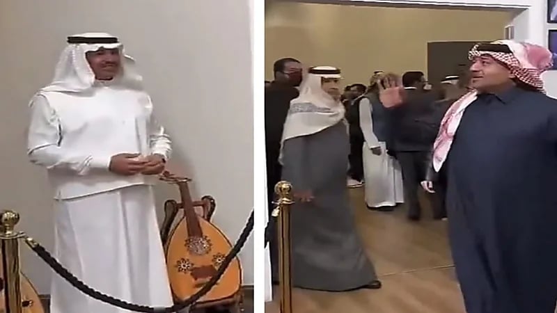 شاهد.. راشد الماجد يسلم على مجسم محمد عبده