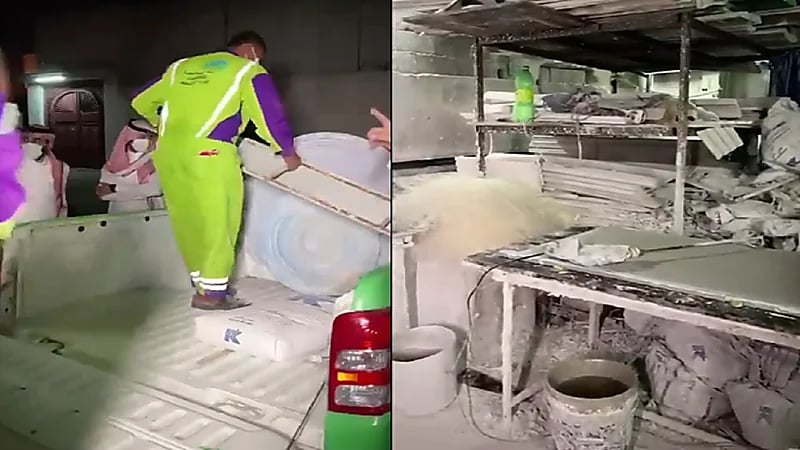 بالفيديو .. ضبط معملين مخالفين لصناعة الجبس داخل حي سكني بالعاصمة المقدسة