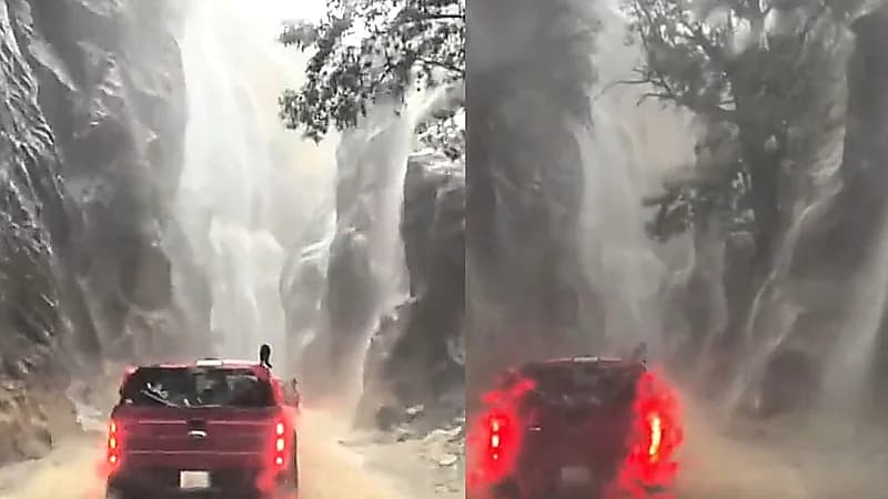 سائح بين أحضان الشلالات بوادي لجب في جازان .. فيديو