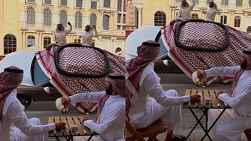 سيارة بالشِماغ والعقال: تفحيط مثير لسعوديين وسط أجواء القهوة .. فيديو
