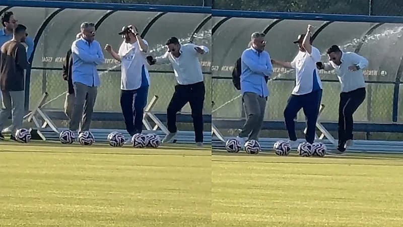 نافورة مياه تهاجم بن نافل خلال التدريبات وضحكاته تنعش أجواء الحماس .. فيديو